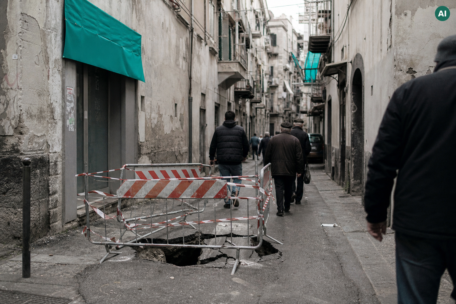 Voragini a Napoli: 700 cavità censite, 56 milioni — immagine generata con IA